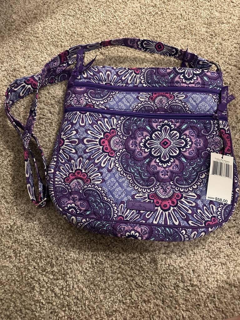 Vera Bradley Purple Floral Crossbody With Pink Accents